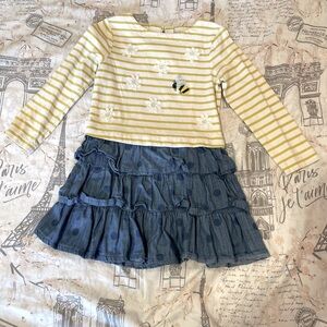 Mini Boden 4-5Y bee striped polkadot dress